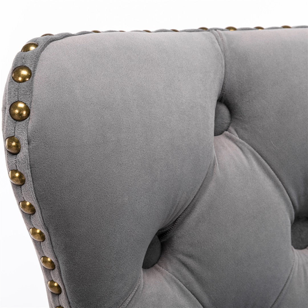 4x Height Adjustable Swivel Bar Stool Velvet Nailhead Barstool with Footrest 6