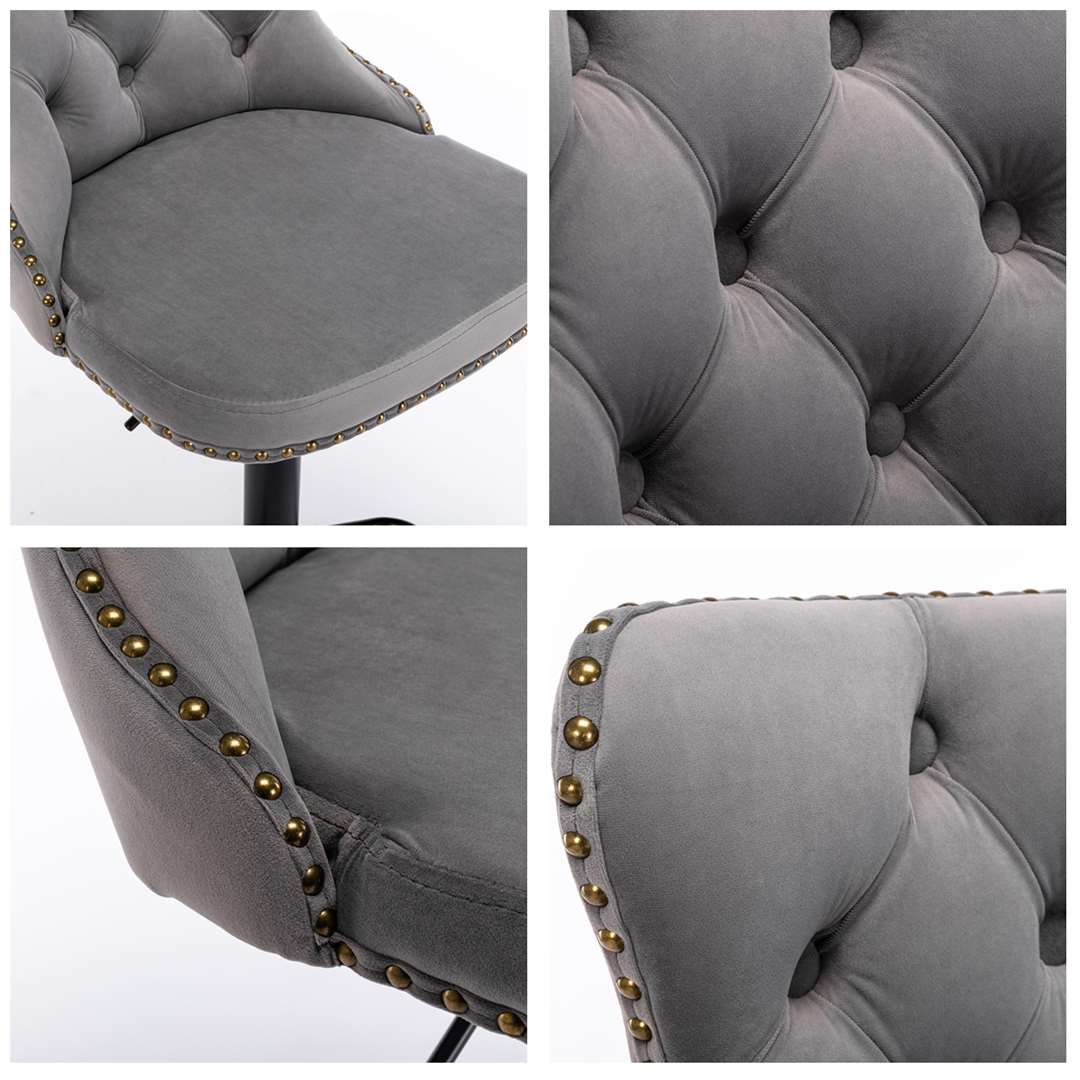 2x Height Adjustable Swivel Bar Stool Velvet Nailhead Barstool with Footrest 15