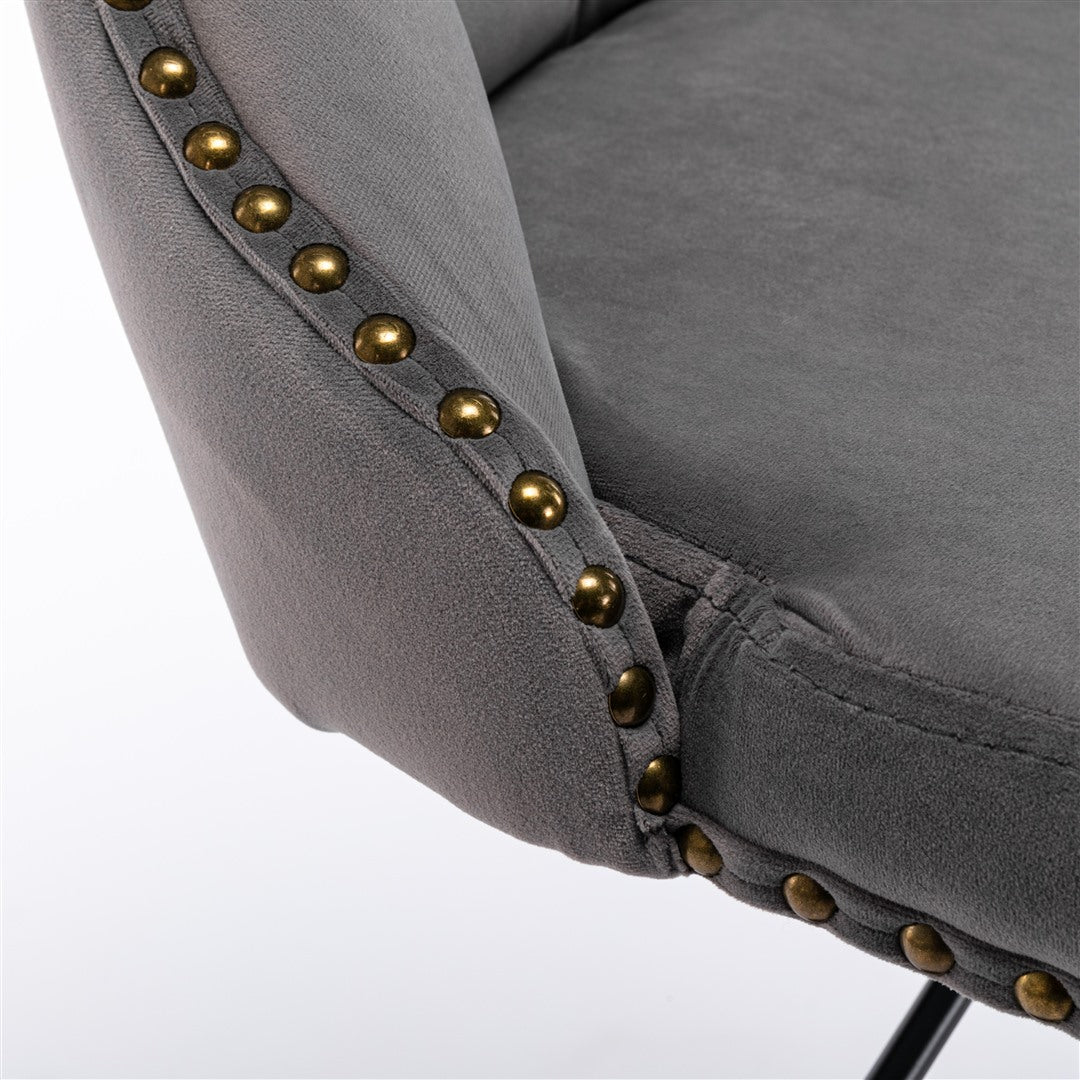 2x Height Adjustable Swivel Bar Stool Velvet Nailhead Barstool with Footrest 10