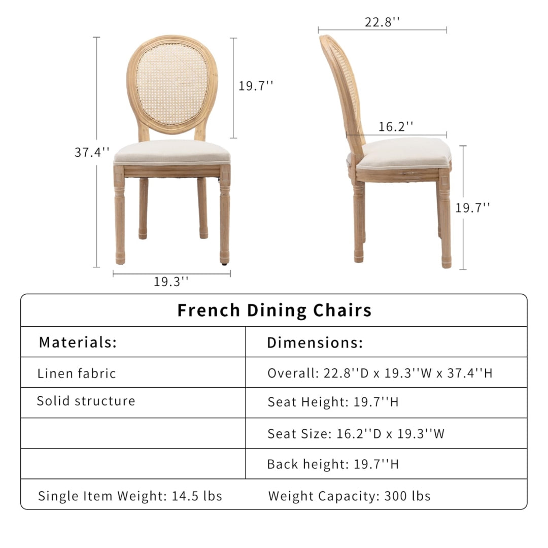 AADEN 2x Rattan Dining Chairs with Solid Wood Legs- Beige 4