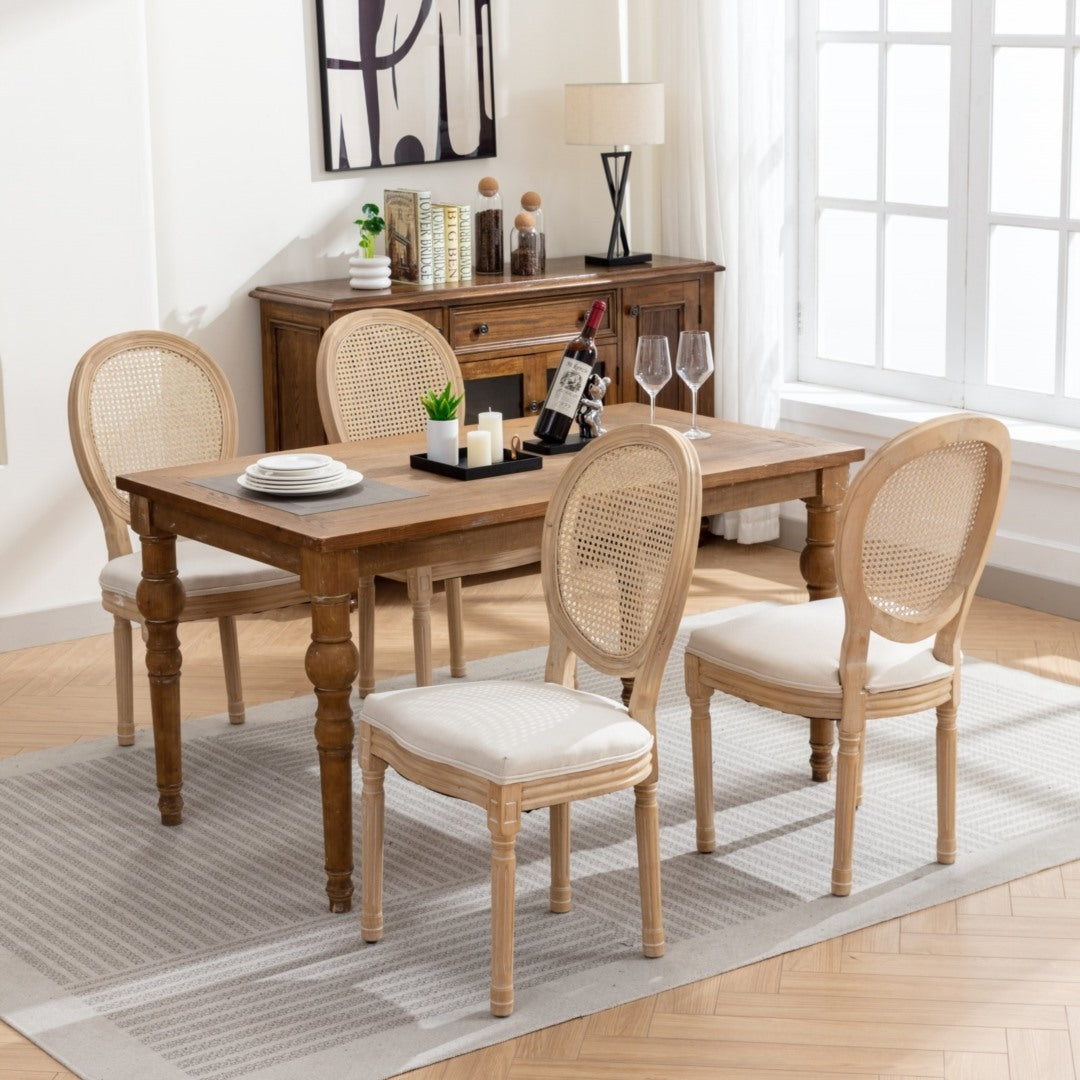 AADEN 2x Rattan Dining Chairs with Solid Wood Legs- Beige 8