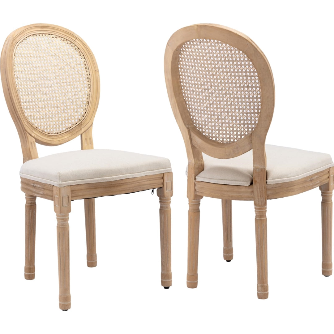 AADEN 6x Rattan Dining Chairs with Solid Wood Legs- Beige 13