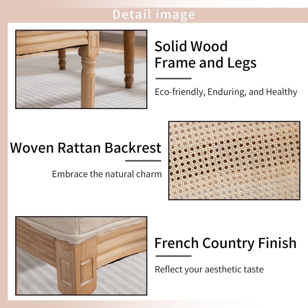 AADEN 8x Rattan Dining Chairs with Solid Wood Legs- Beige 4