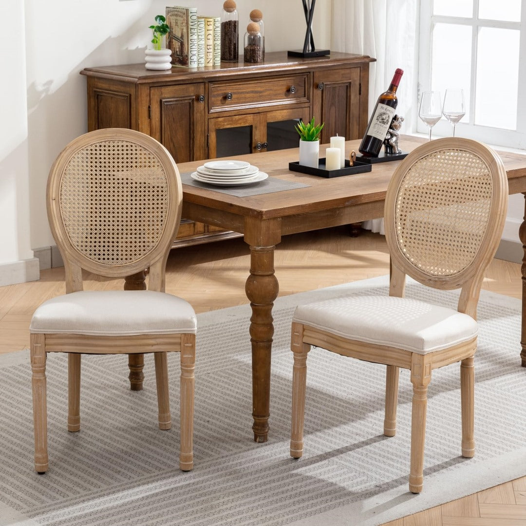 AADEN 8x Rattan Dining Chairs with Solid Wood Legs- Beige 10