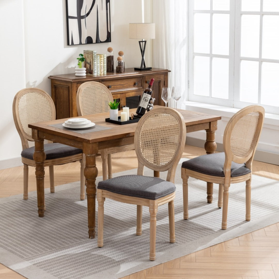 AADEN 2x Rattan Dining Chairs with Solid Wood Legs- Grey 8