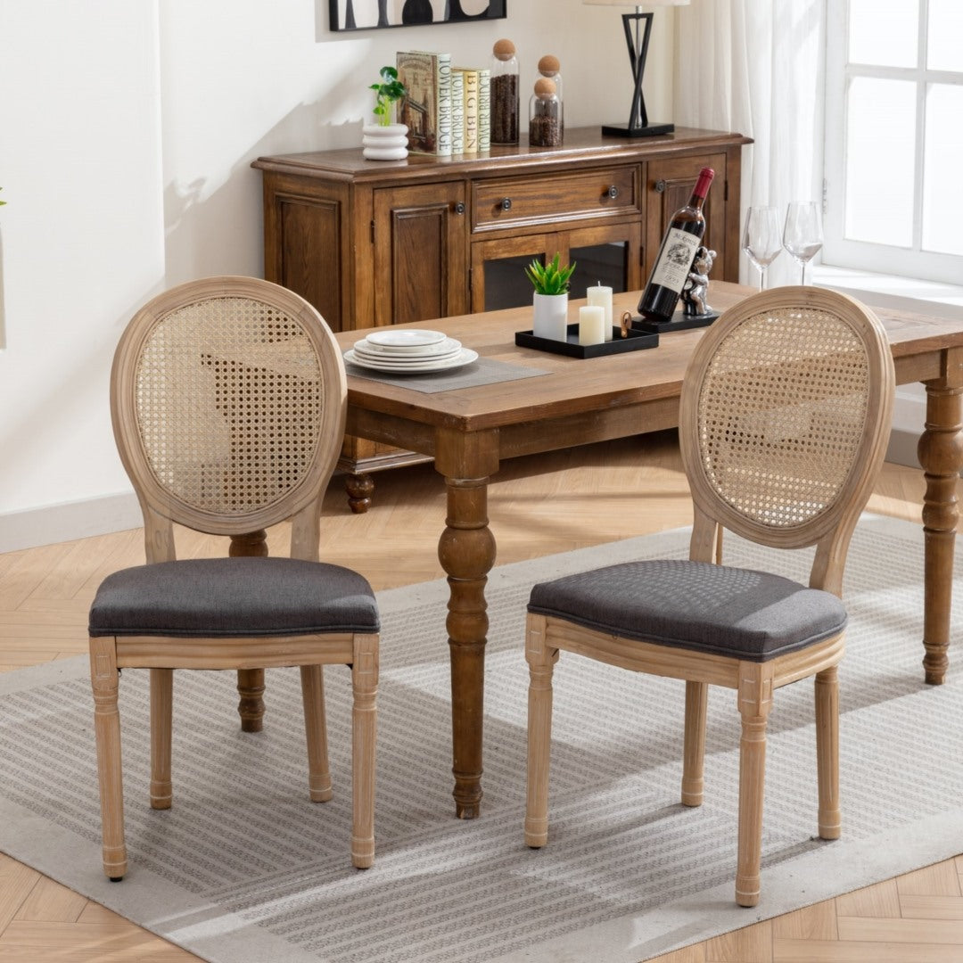 AADEN 2x Rattan Dining Chairs with Solid Wood Legs- Grey 10