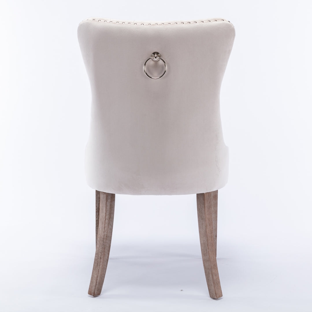 8x Velvet Dining Chairs Upholstered Tufted Kithcen Chair with Solid Wood Legs Stud Trim and Ring-Beige 5