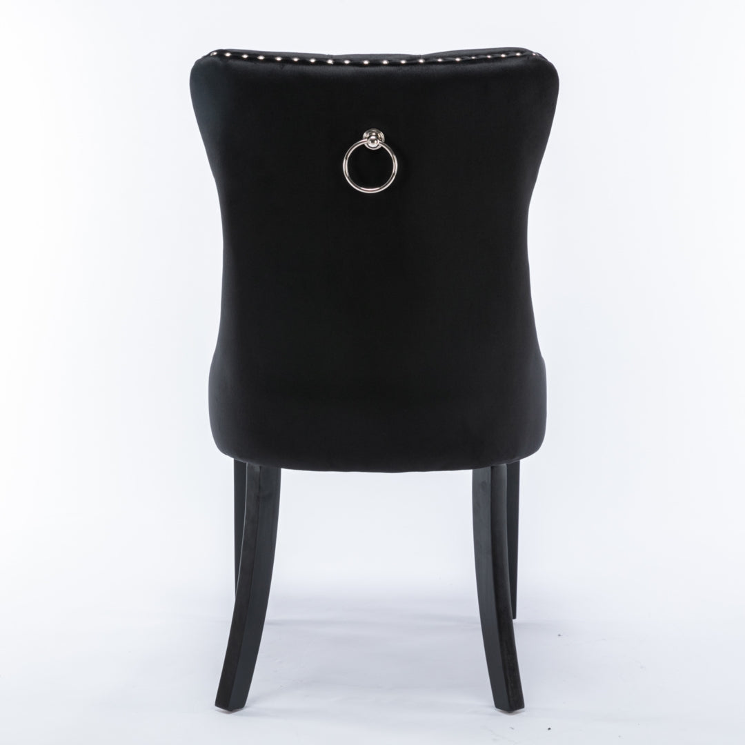 8x Velvet Dining Chairs Upholstered Tufted Kithcen Chair with Solid Wood Legs Stud Trim and Ring-Black 6