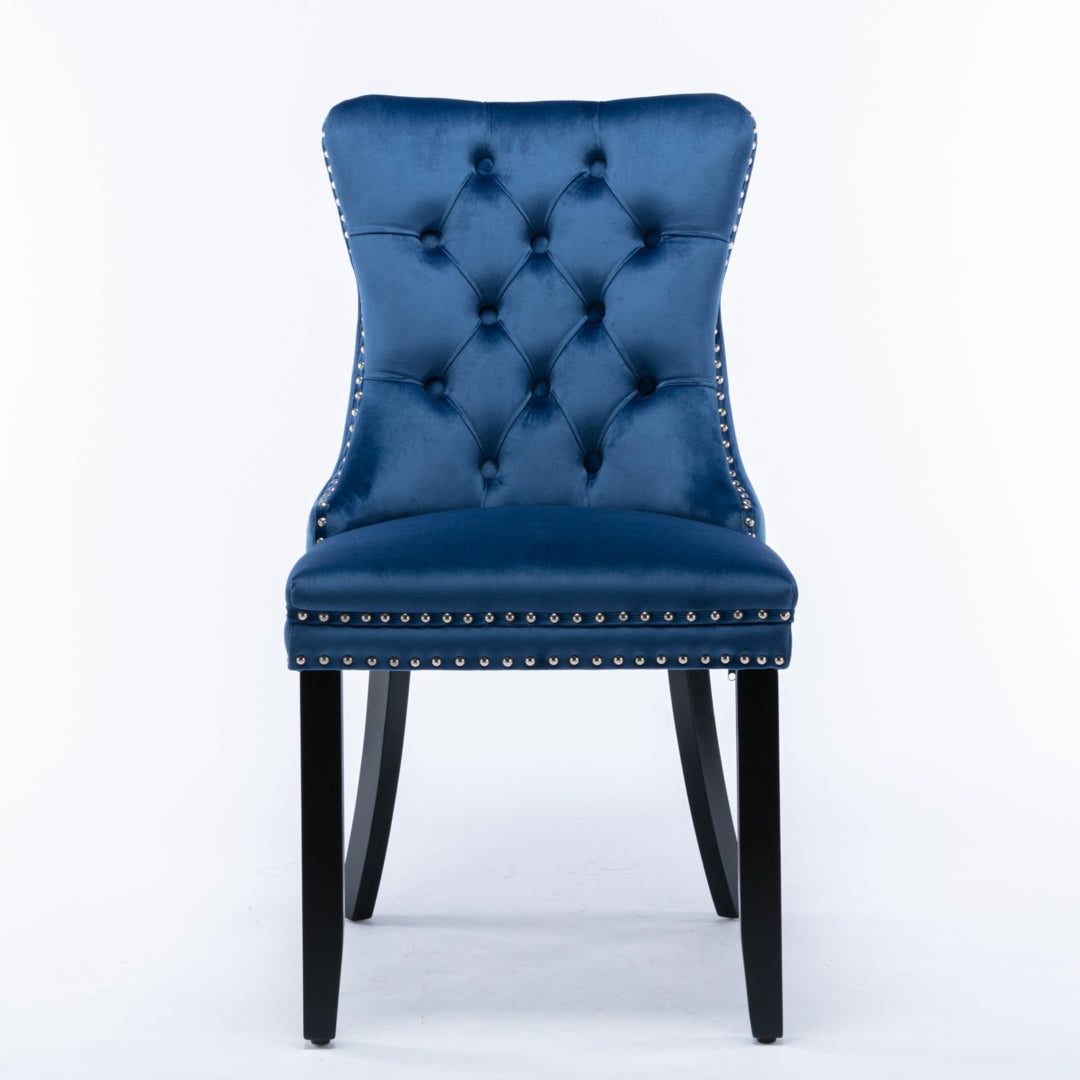 6x Velvet Dining Chairs Upholstered Tufted Kithcen Chair with Solid Wood Legs Stud Trim and Ring-Blue 4