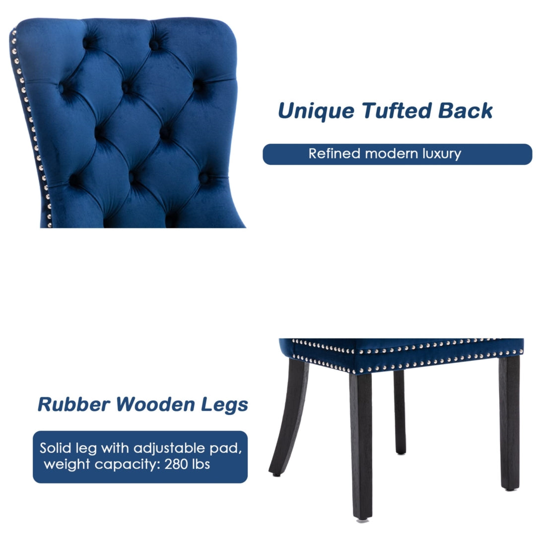 6x Velvet Dining Chairs Upholstered Tufted Kithcen Chair with Solid Wood Legs Stud Trim and Ring-Blue 11
