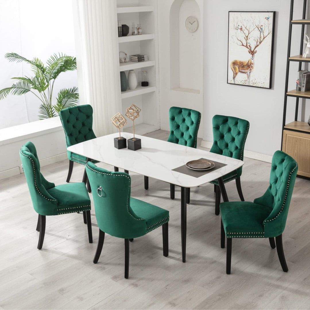 4x Velvet Dining Chairs- Green 9