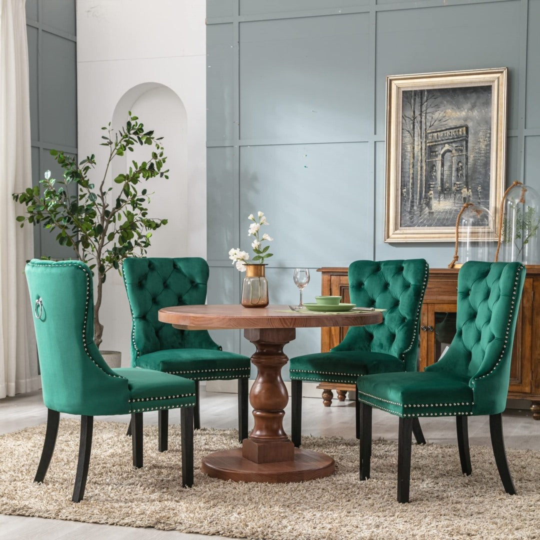 4x Velvet Dining Chairs- Green 12