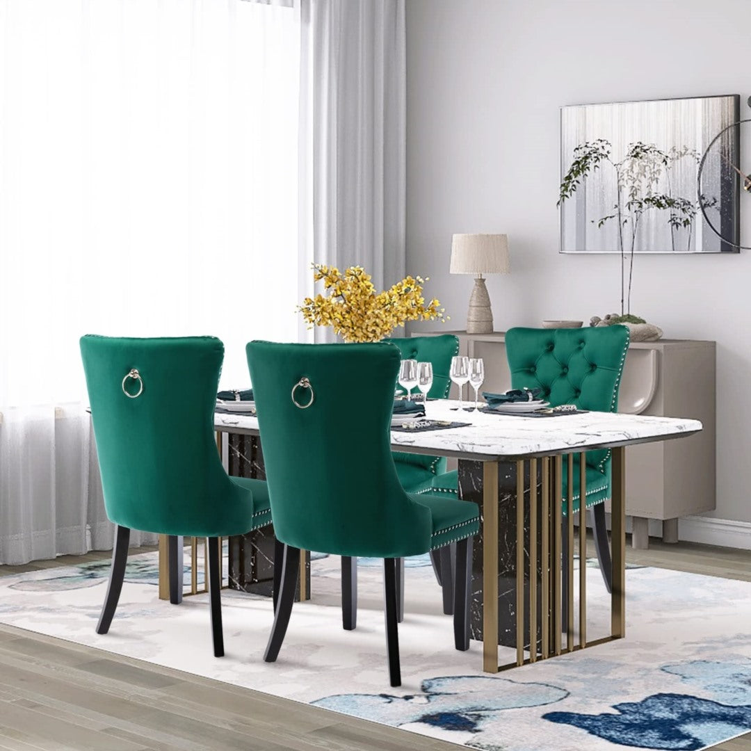 4x Velvet Dining Chairs- Green 15