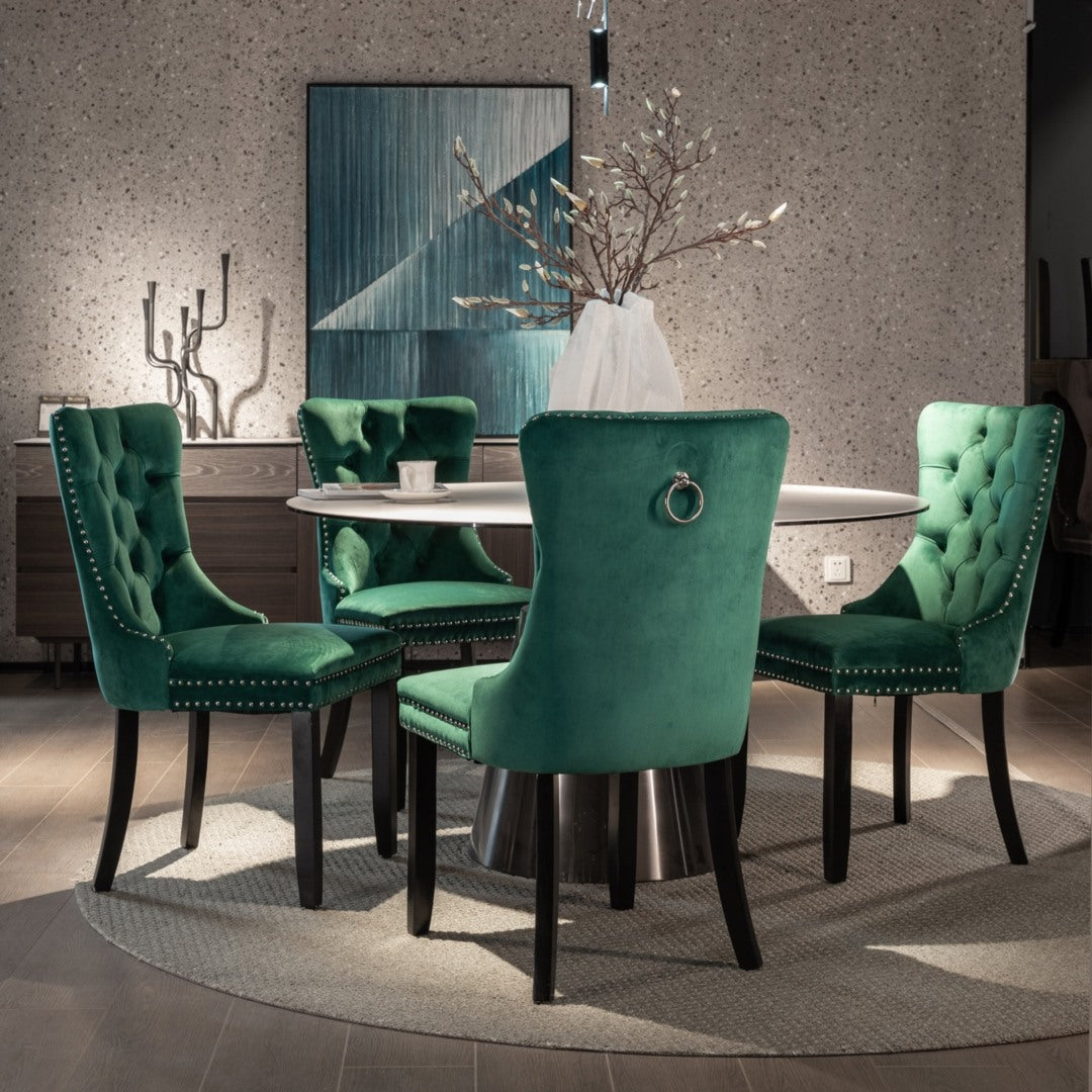 6x Velvet Dining Chairs- Green 13