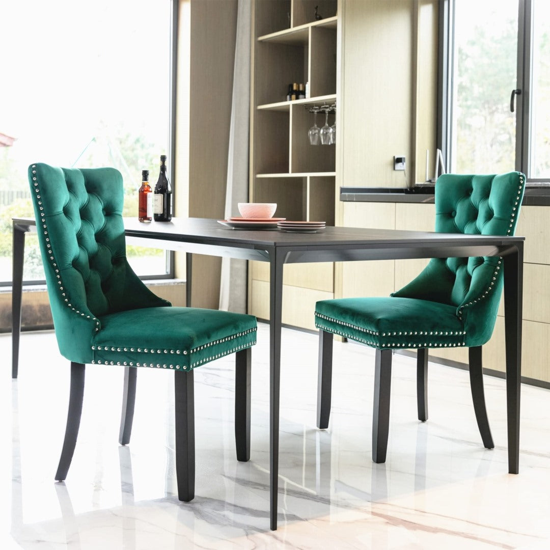 8x Velvet Dining Chairs- Green 14