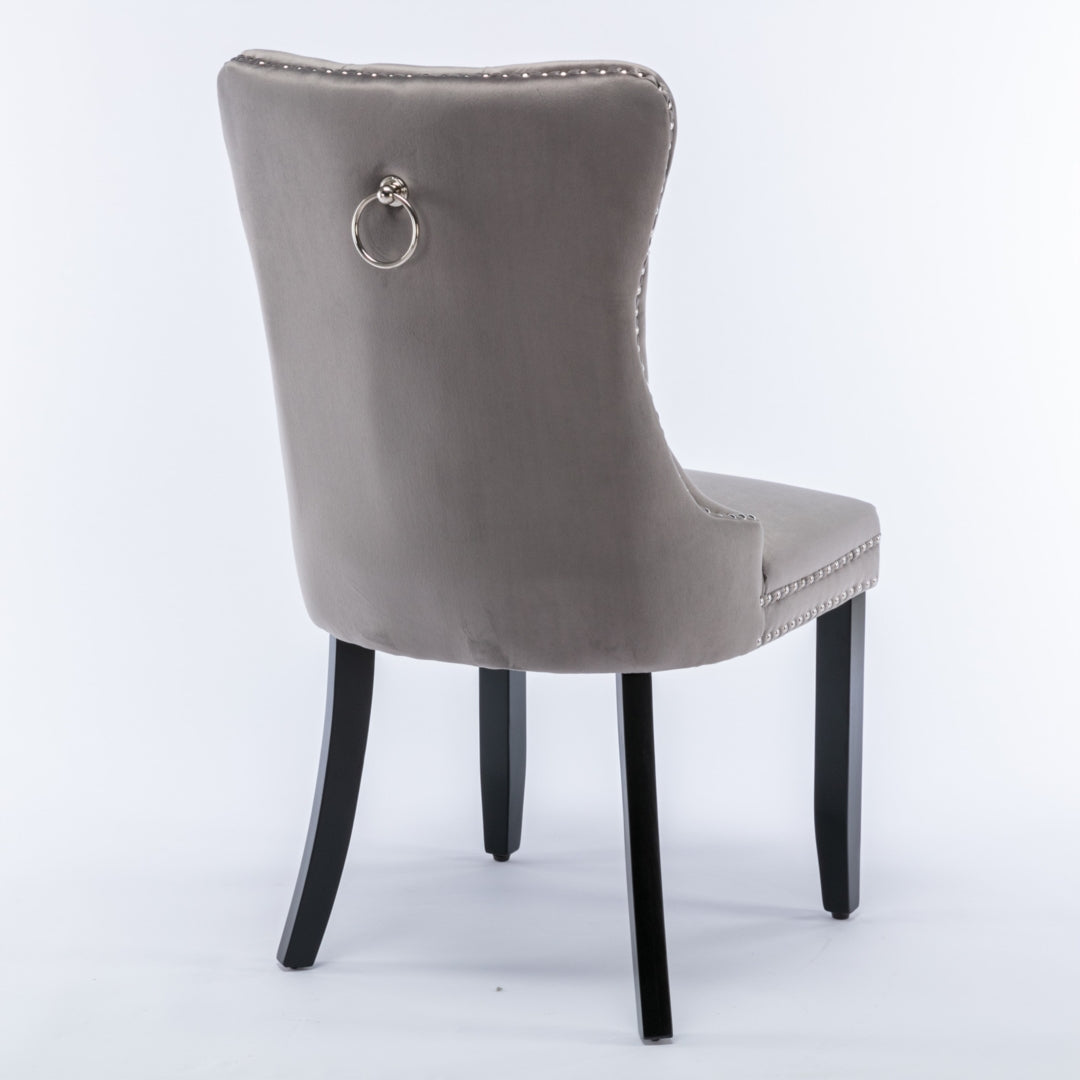 4x Velvet Dining Chairs Upholstered Tufted Kithcen Chair with Solid Wood Legs Stud Trim and Ring-Gray 12