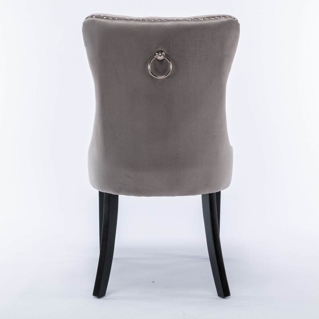 6x Velvet Dining Chairs Upholstered Tufted Kithcen Chair with Solid Wood Legs Stud Trim and Ring-Gray 6