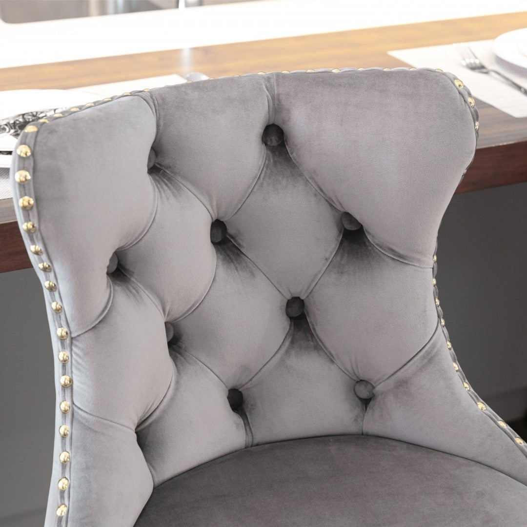 4x Height Adjustable Swivel Bar Stool Velvet Studs Barstool with Footrest and Golden Base- Grey 9