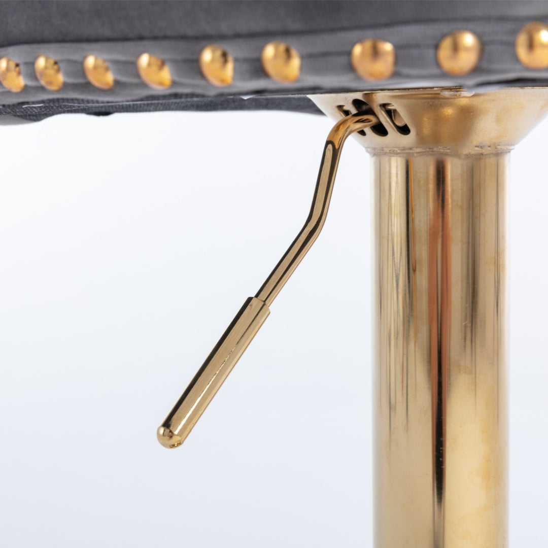 4x Height Adjustable Swivel Bar Stool Velvet Studs Barstool with Footrest and Golden Base- Grey 10