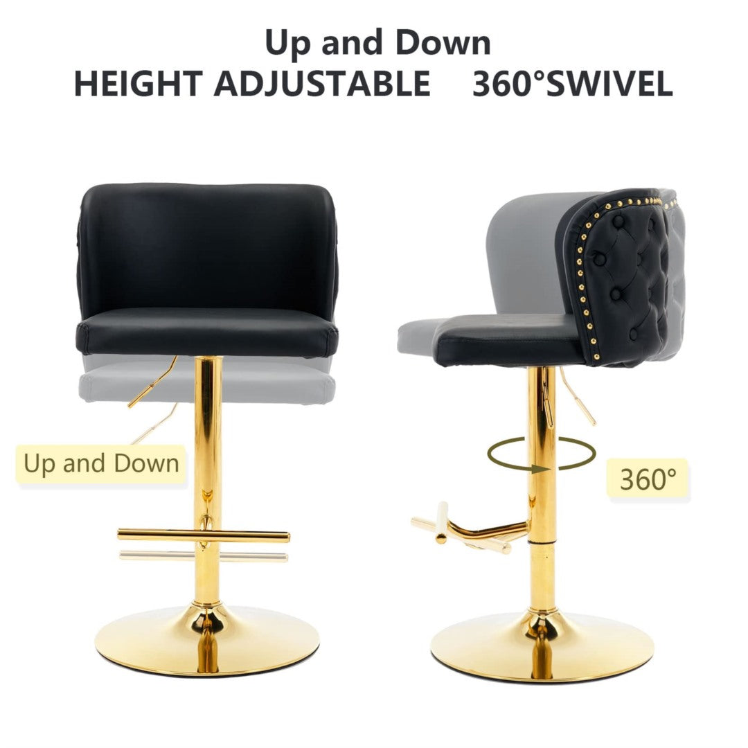 2x Faux Leather Golden Base Swivel Bar Stools- Black 6