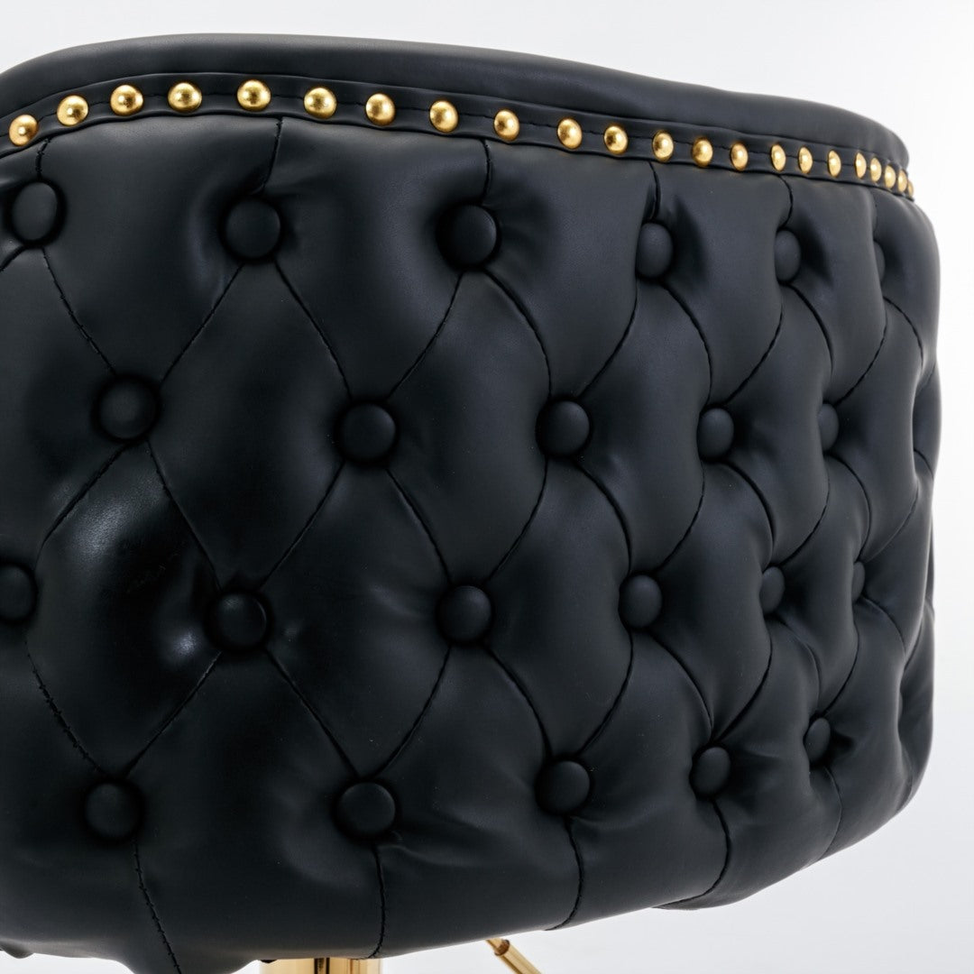 2x Faux Leather Golden Base Swivel Bar Stools- Black 9