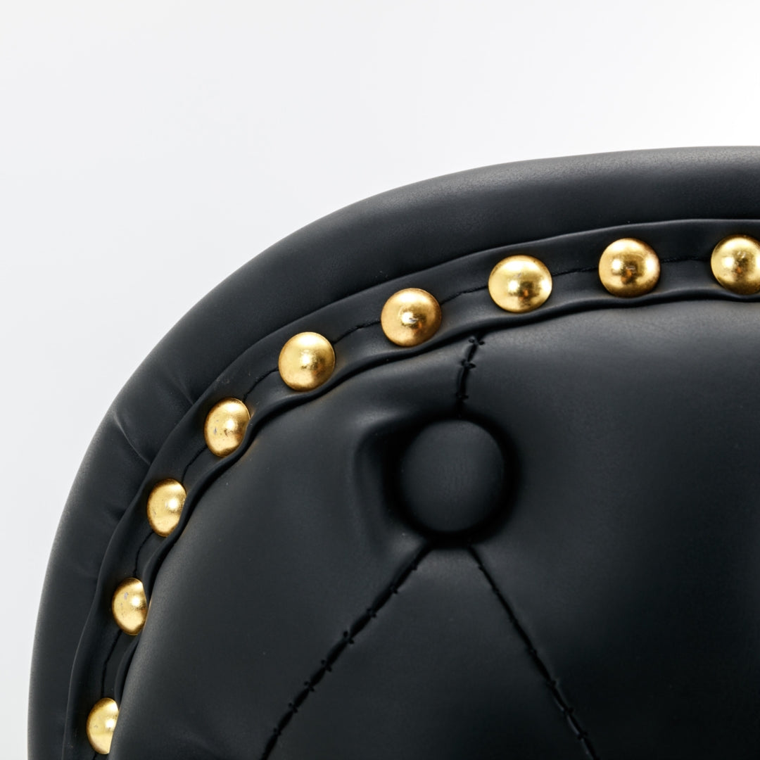 2x Faux Leather Golden Base Swivel Bar Stools- Black 10