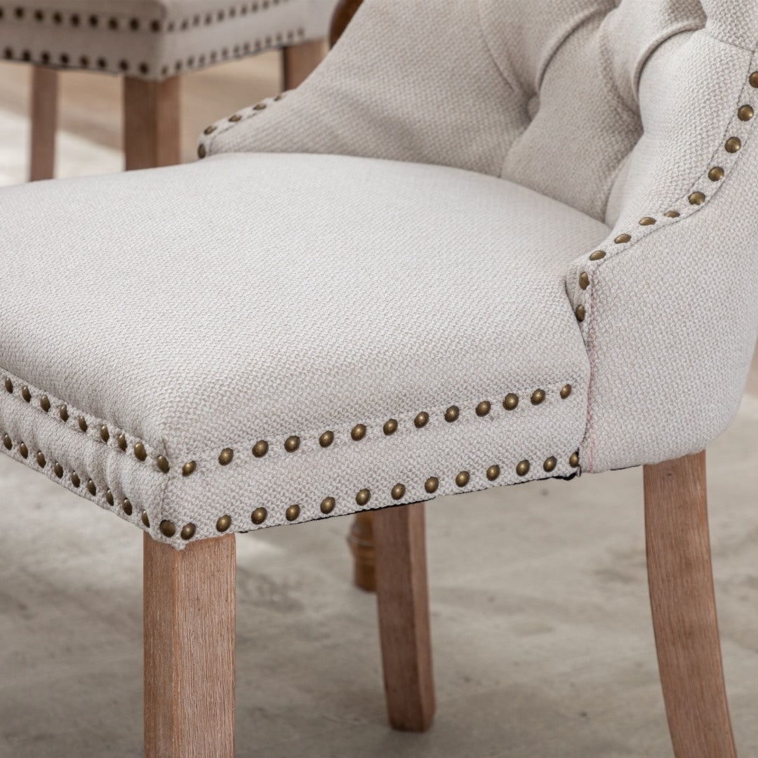8x AADEN Modern Elegant Button-Tufted Upholstered Fabric with Studs Trim and Wooden legs Dining Side Chair-Beige 11