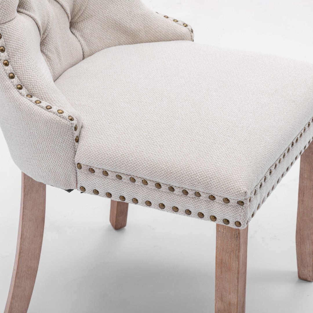 AADEN Modern Elegant Button-Tufted Upholstered Fabric with Studs Trim and Wooden legs Dining Side Chair-Beige 13