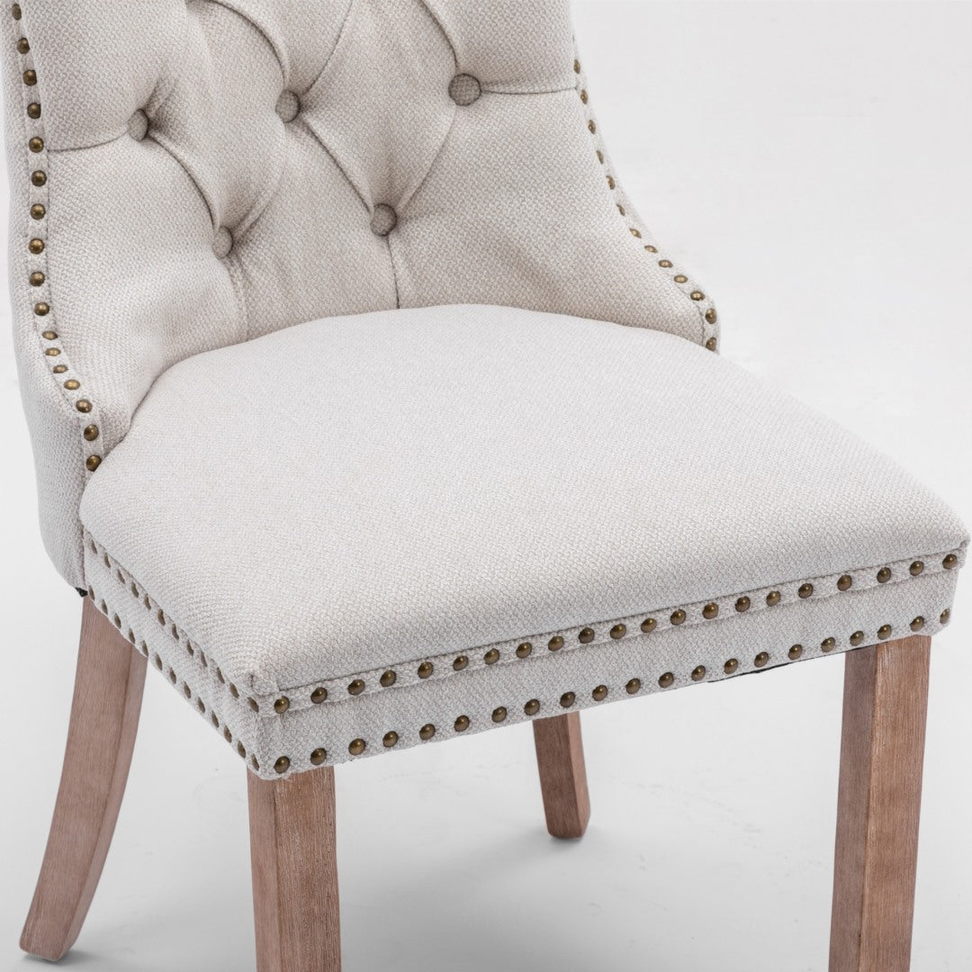AADEN Modern Elegant Button-Tufted Upholstered Fabric with Studs Trim and Wooden legs Dining Side Chair-Beige 11