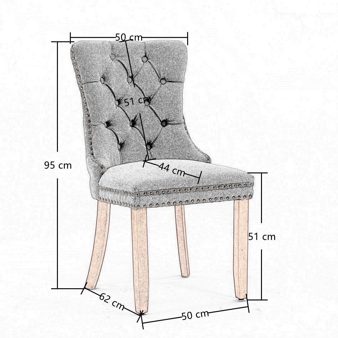 AADEN Modern Elegant Button-Tufted Upholstered Fabric with Studs Trim and Wooden legs Dining Side Chair-Beige 7