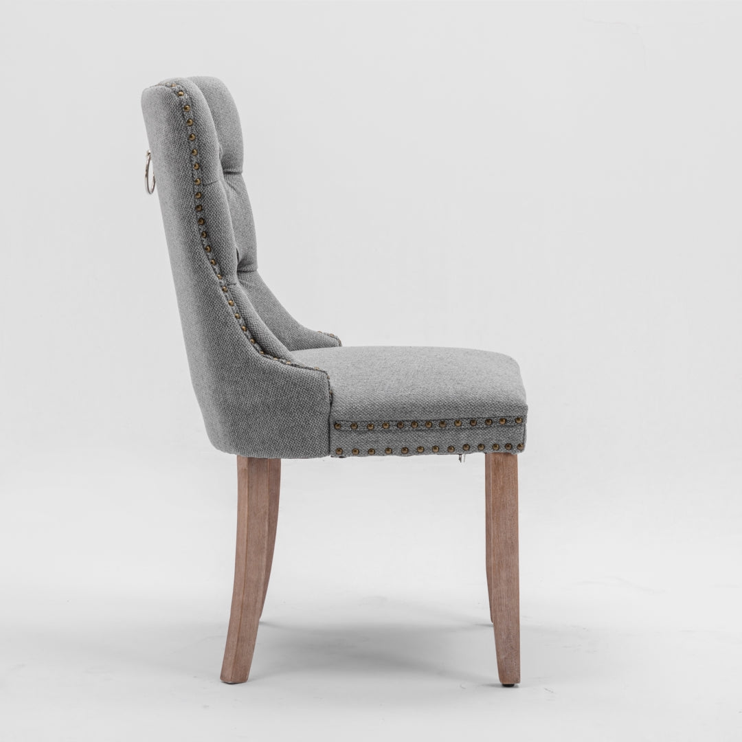AADEN Modern Elegant Button-Tufted Upholstered Fabric with Studs Trim and Wooden legs Dining Side Chair-Gray 4
