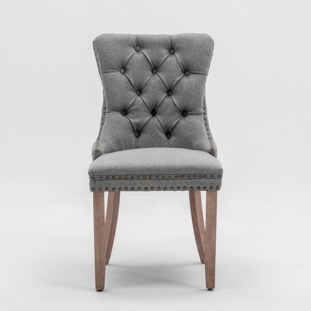 AADEN Modern Elegant Button-Tufted Upholstered Fabric with Studs Trim and Wooden legs Dining Side Chair-Gray 3