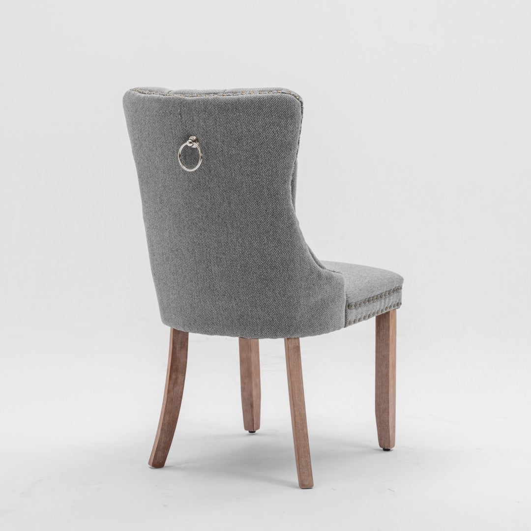 AADEN Modern Elegant Button-Tufted Upholstered Fabric with Studs Trim and Wooden legs Dining Side Chair-Gray 5