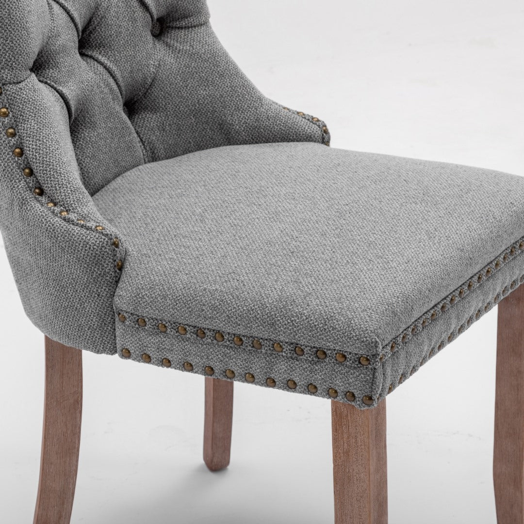 AADEN Modern Elegant Button-Tufted Upholstered Fabric with Studs Trim and Wooden legs Dining Side Chair-Gray 11