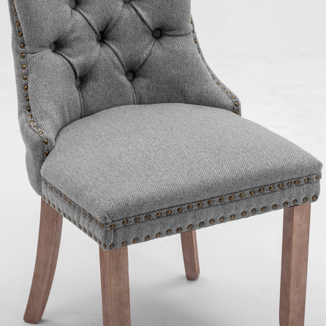 AADEN Modern Elegant Button-Tufted Upholstered Fabric with Studs Trim and Wooden legs Dining Side Chair-Gray 12