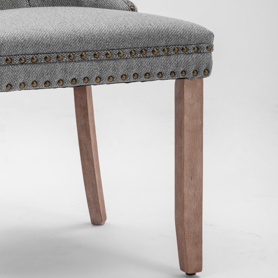 AADEN Modern Elegant Button-Tufted Upholstered Fabric with Studs Trim and Wooden legs Dining Side Chair-Gray 10