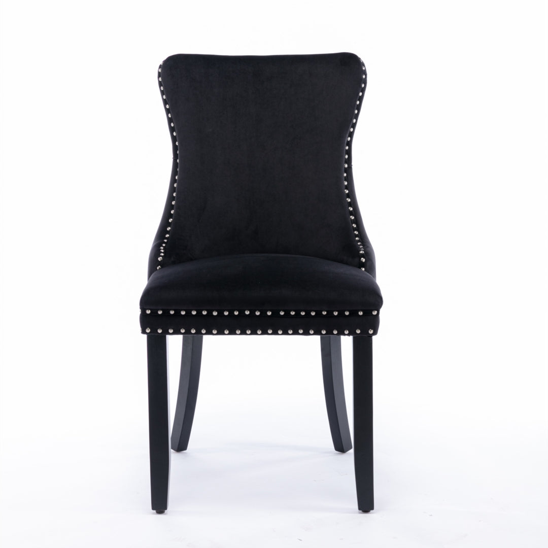 4x Velvet Upholstered Dining Tufted Chairs with Studs Trim and Solid Wood Legs-Black 5