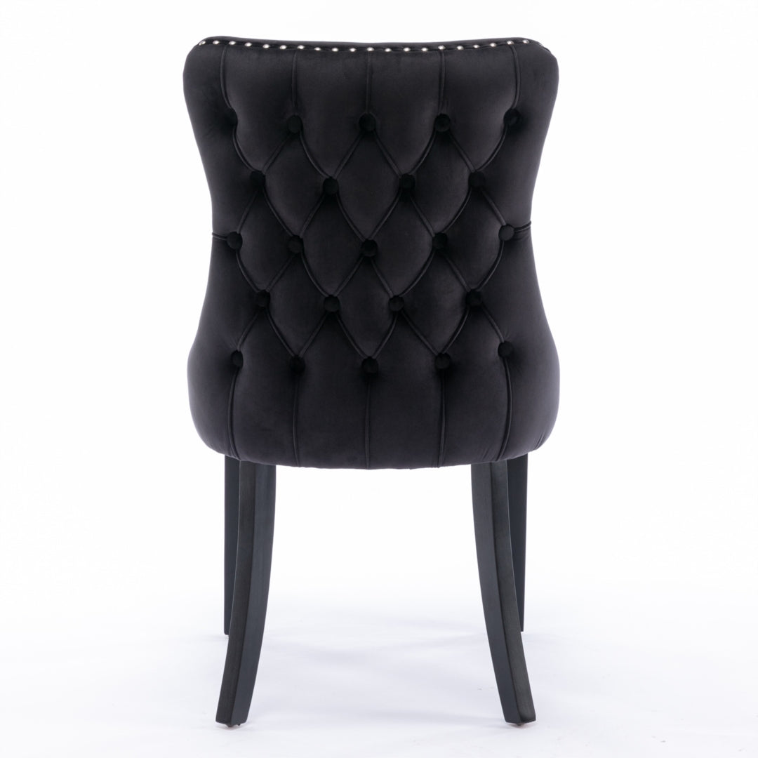 6x Velvet Upholstered Dining Tufted Chairs with Studs Trim and Solid Wood Legs-Black 6