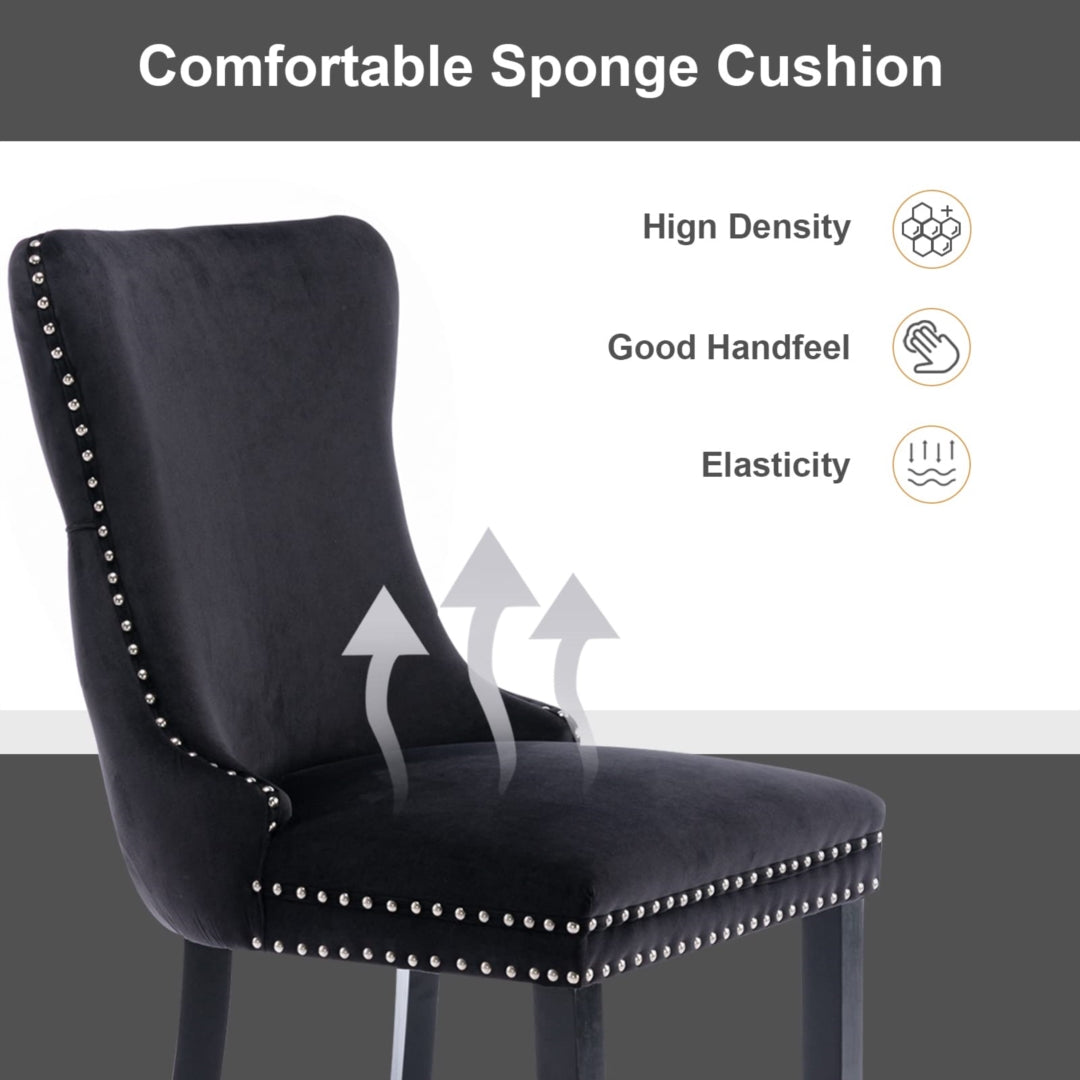 8x Velvet Upholstered Dining Tufted Chairs with Studs Trim and Solid Wood Legs-Black 12
