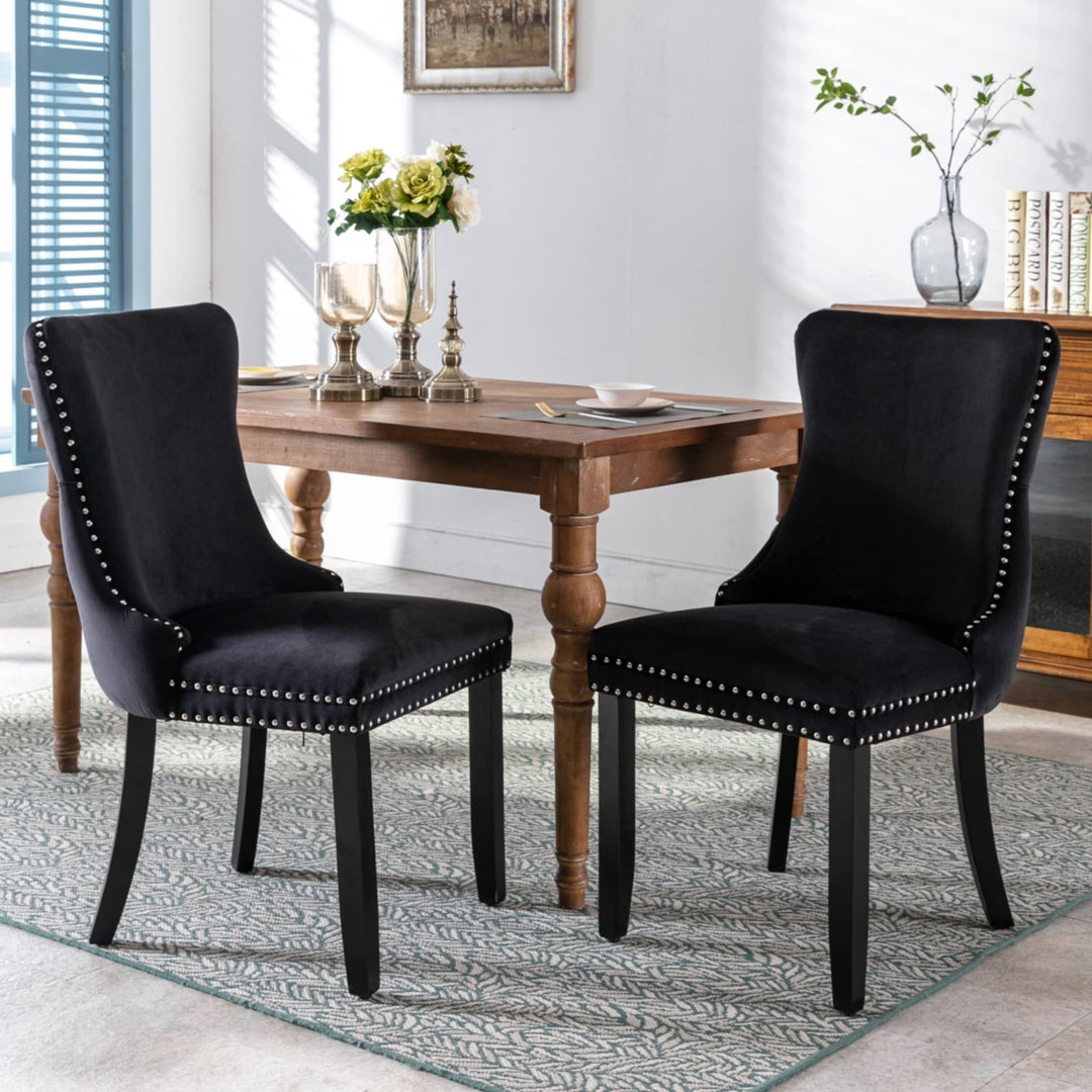 8x Velvet Upholstered Dining Tufted Chairs with Studs Trim and Solid Wood Legs-Black 15