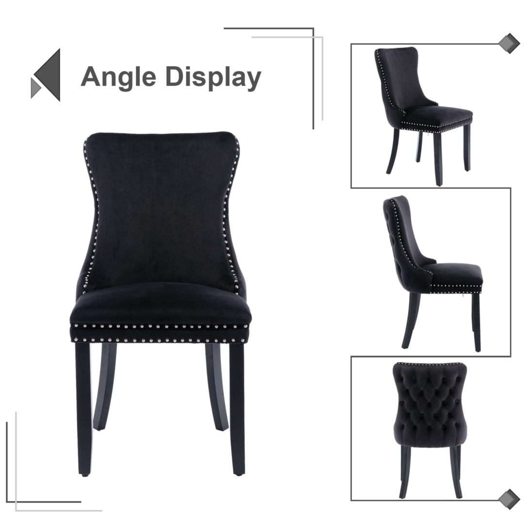 2x Velvet Upholstered Dining Chairs Tufted Wingback Side Chair with Studs Trim Solid Wood Legs for Kitchen 12