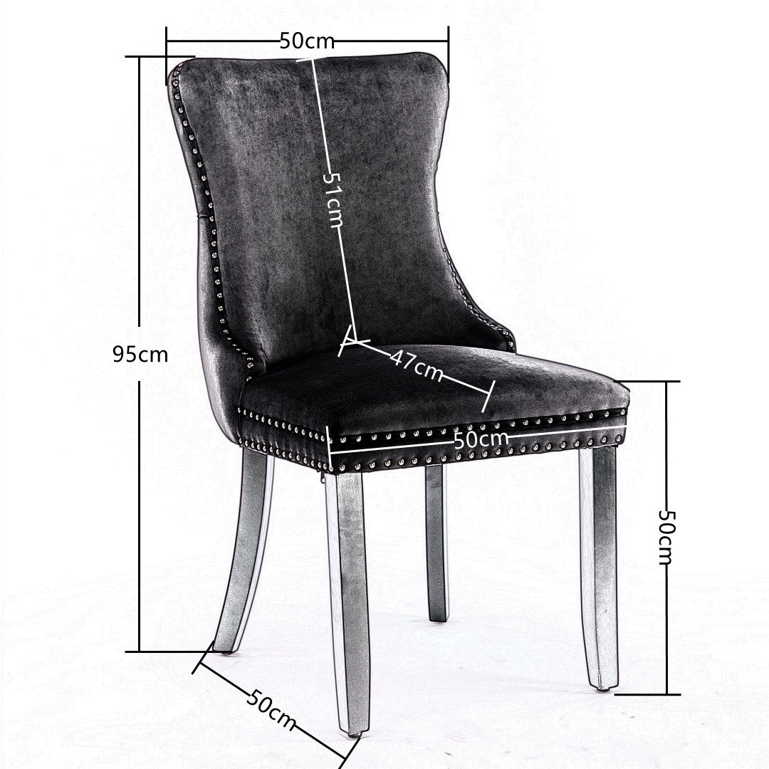 4x Velvet Upholstered Dining Chairs Tufted Wingback Side Chair with Studs Trim Solid Wood Legs for Kitchen 7