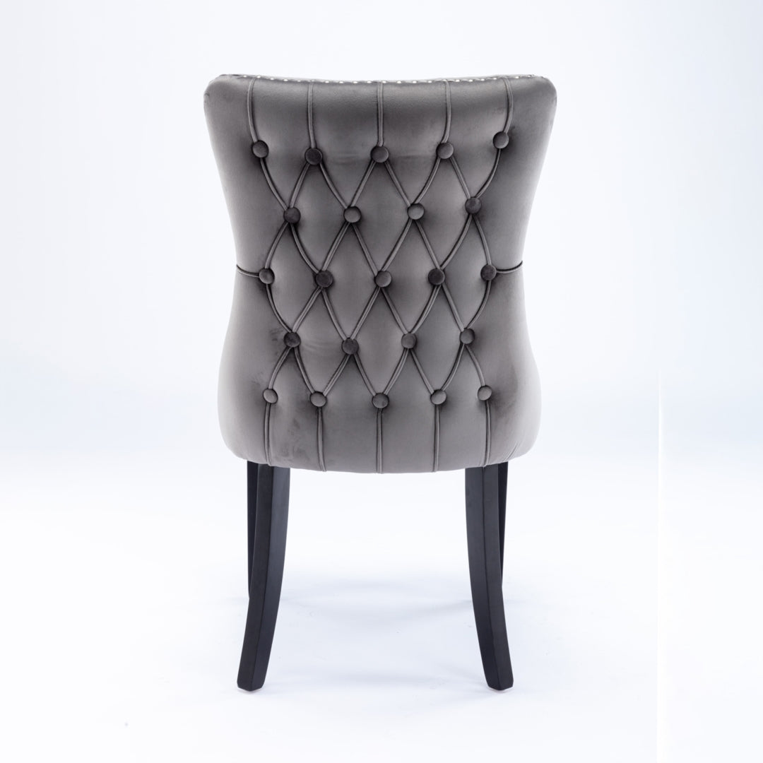 6x Velvet Upholstered Dining Chairs Tufted Wingback Side Chair with Studs Trim Solid Wood Legs for Kitchen 5
