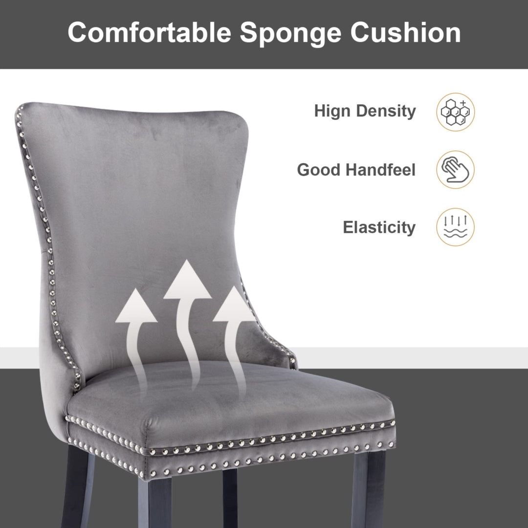 6x Velvet Upholstered Dining Chairs Tufted Wingback Side Chair with Studs Trim Solid Wood Legs for Kitchen 10