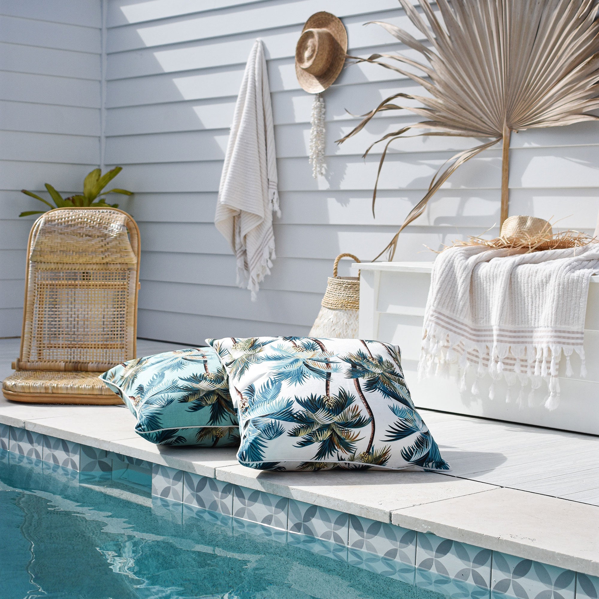 Cushion Cover-With Piping-Palm Trees White-60cm x 60cm