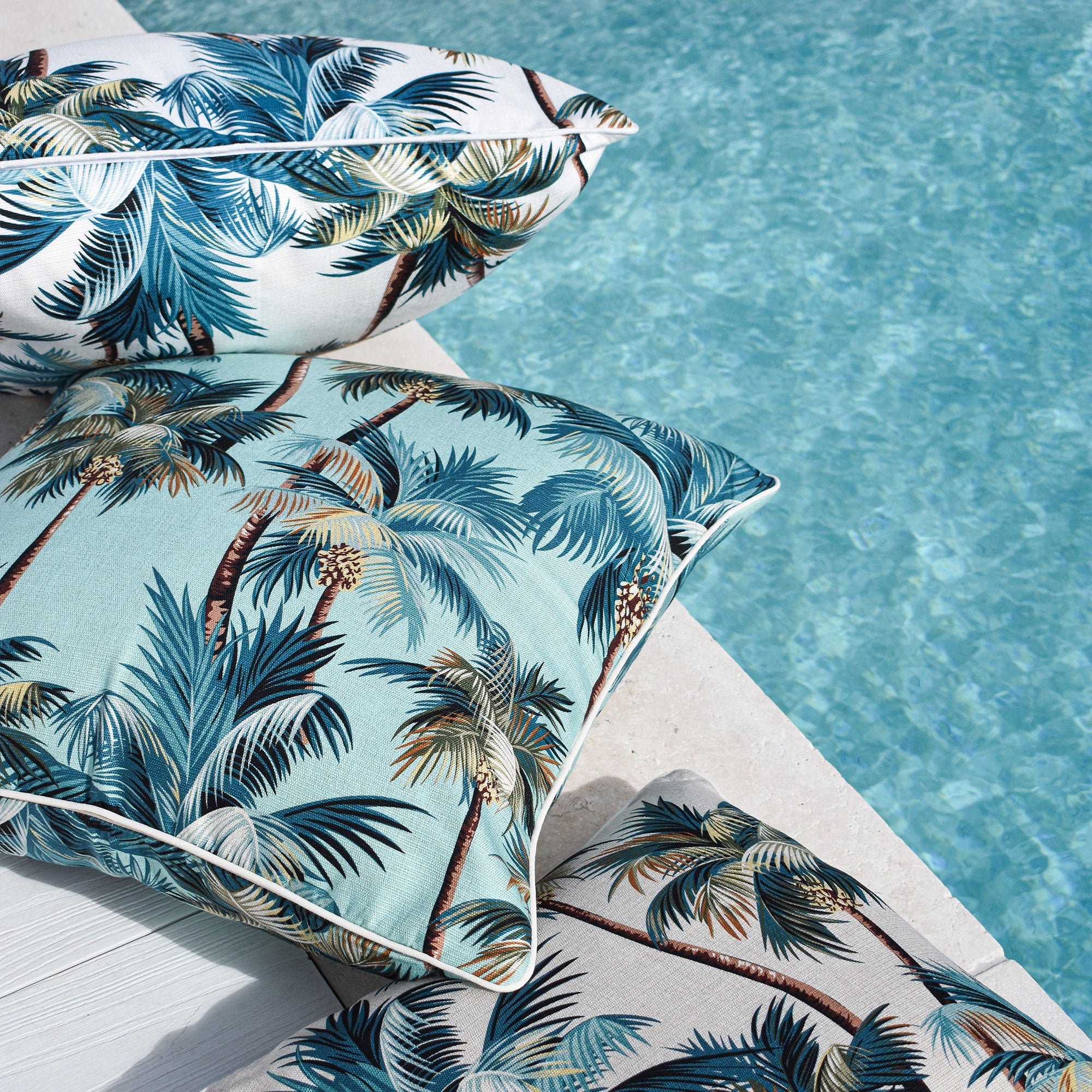 Cushion Cover-With Piping-Palm Trees White-60cm x 60cm 3
