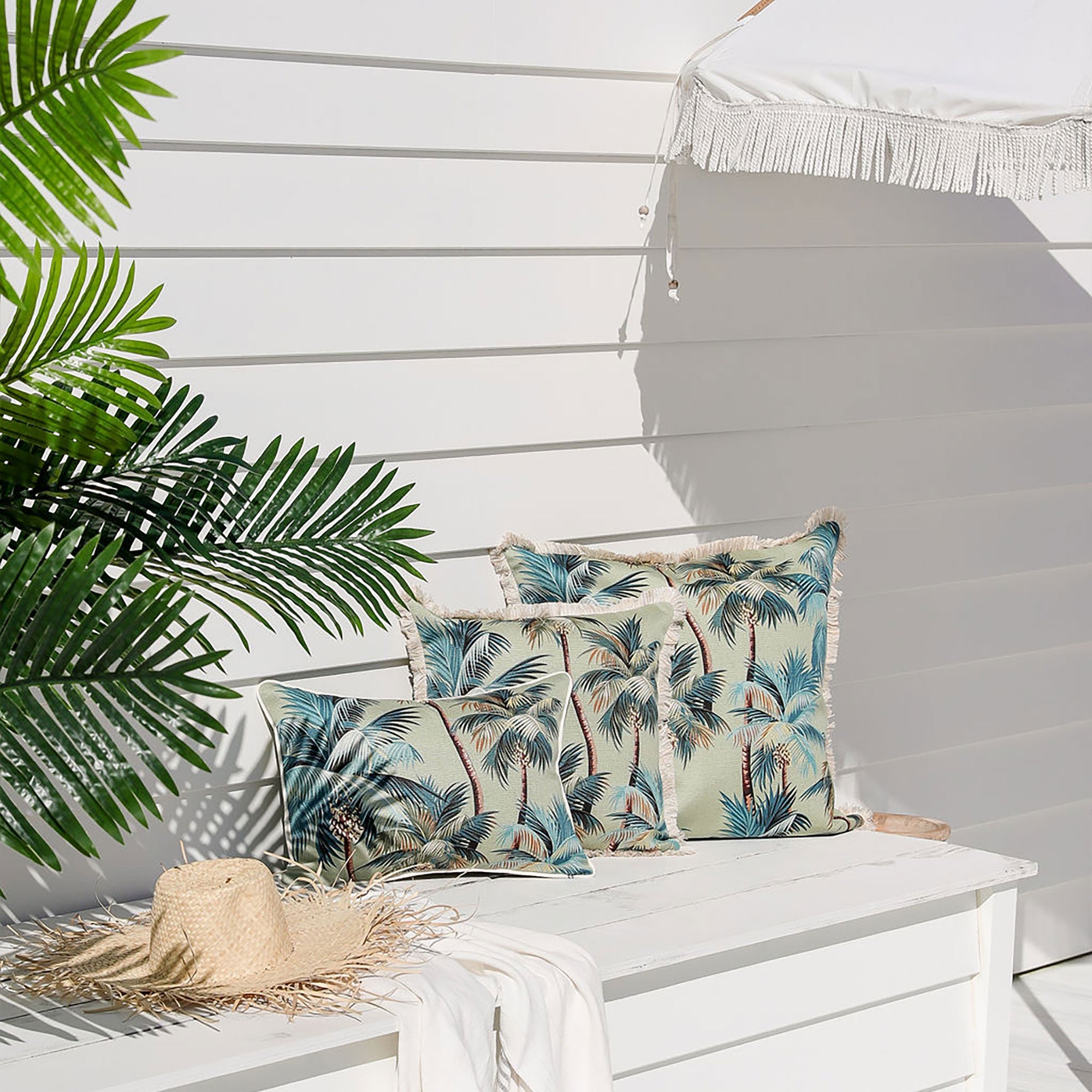 Cushion Cover-Coastal Fringe-Palm Trees Sage-60cm x 60cm 3