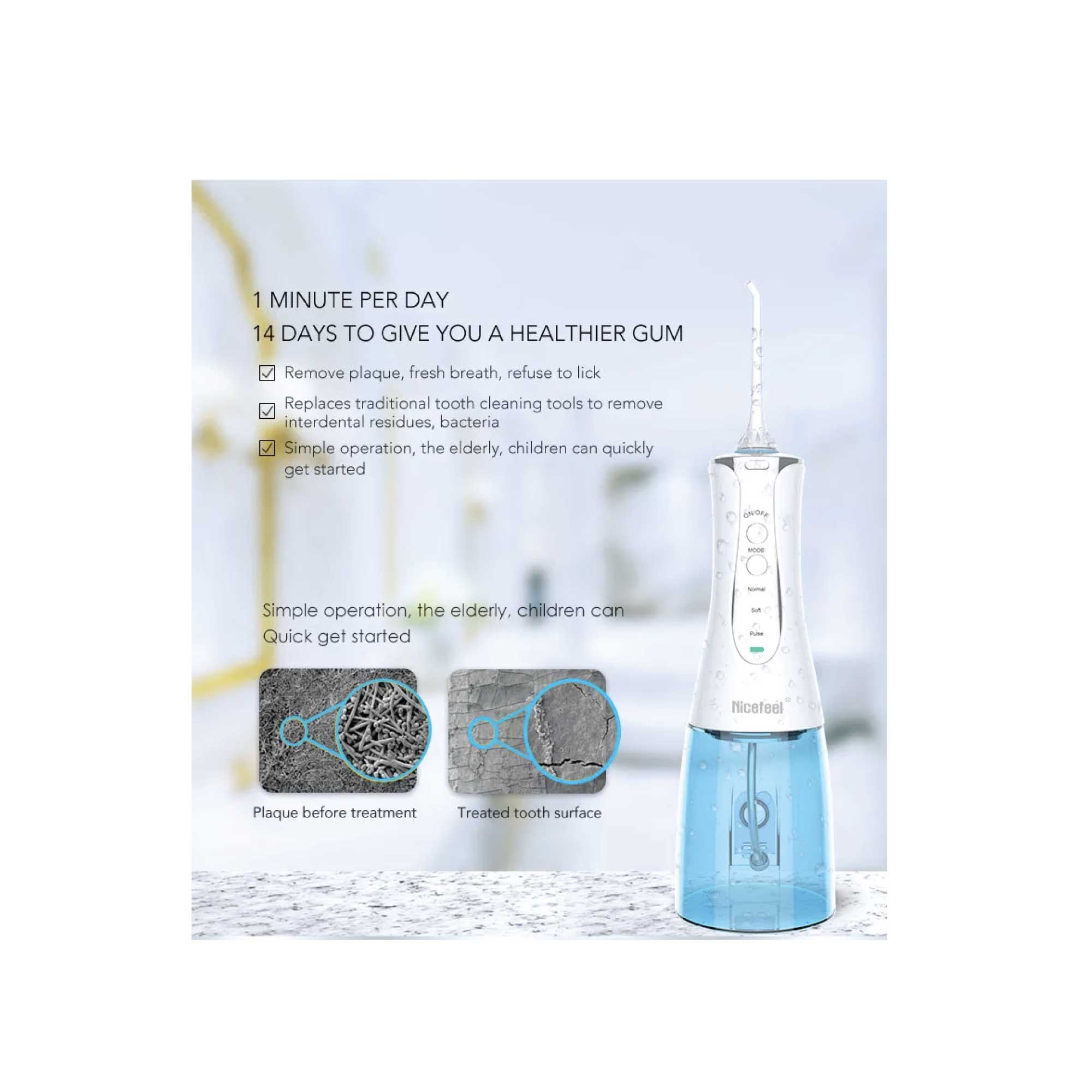 Portable Cordless Oral Teeth Irrigator 320ml - Dental Massage Flosser Rechargeable 5