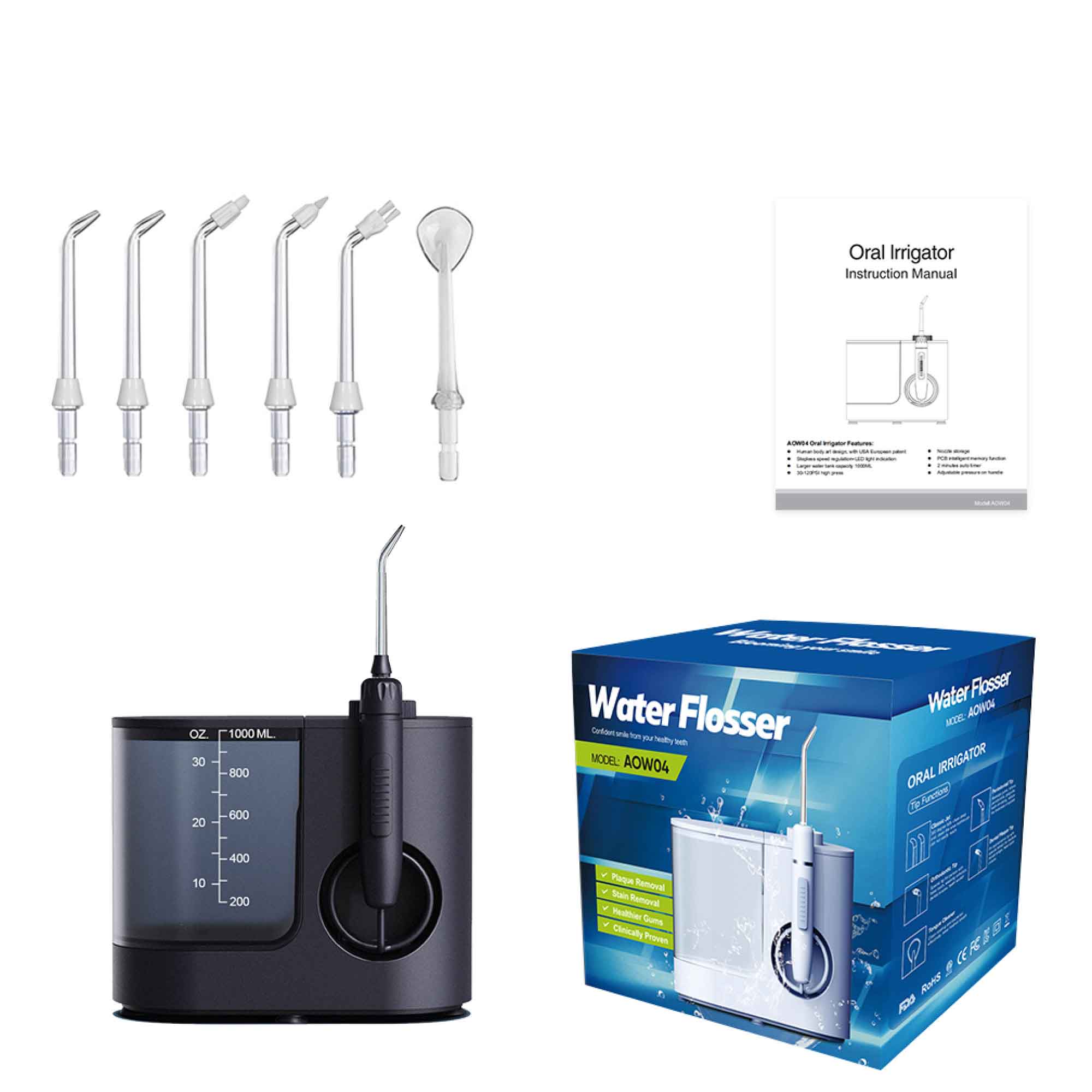 Water Jet Dental Flosser 1000ml Black - Electric Oral Pressure Irrigator 3