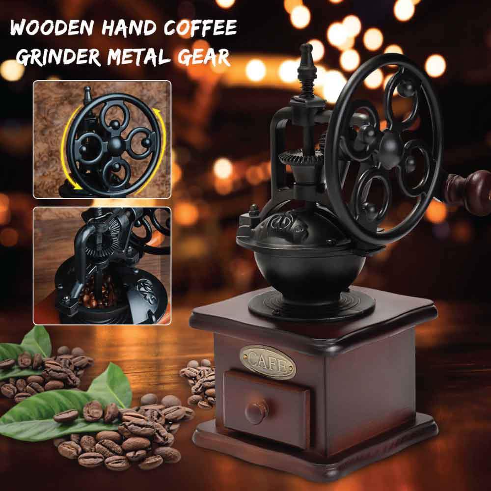 Coffee Bean Grinder - Vintage Retro Manual Wood Hand Wheel Nut Mill 4
